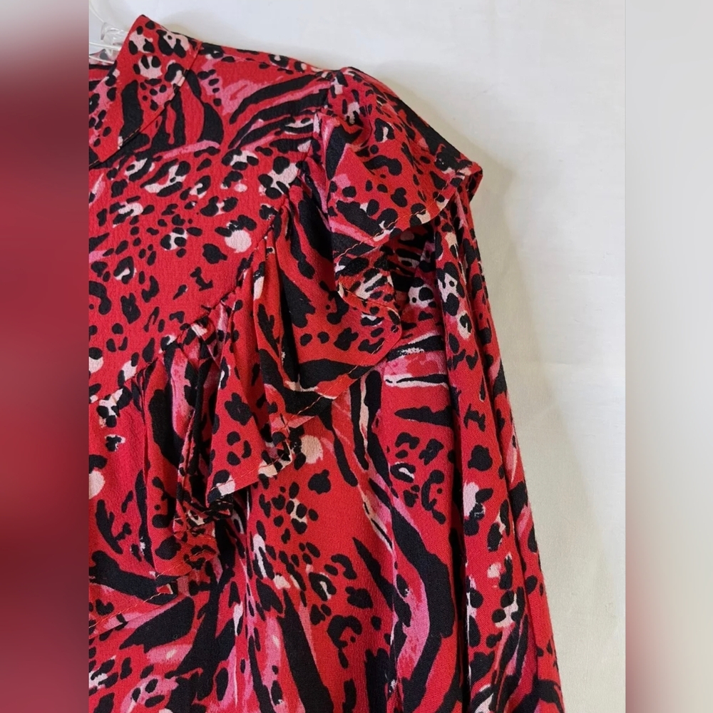 NWT Women's Time and Tru Red Abstract Print Tiered Ruffle Dress Sz L (12-14) NWT - Picture 3 of 5